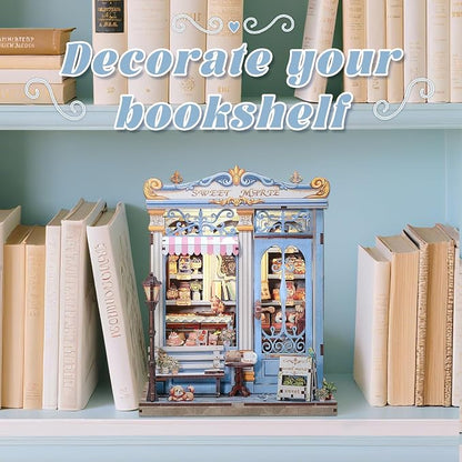 Fsolis Book Nook Kit - DIY Miniature House Kit for Adults, Booknook Bakery Bookshelf 3D Wooden Puzzles Gifts for Women Puzzle Lovers (Sweet Marie)