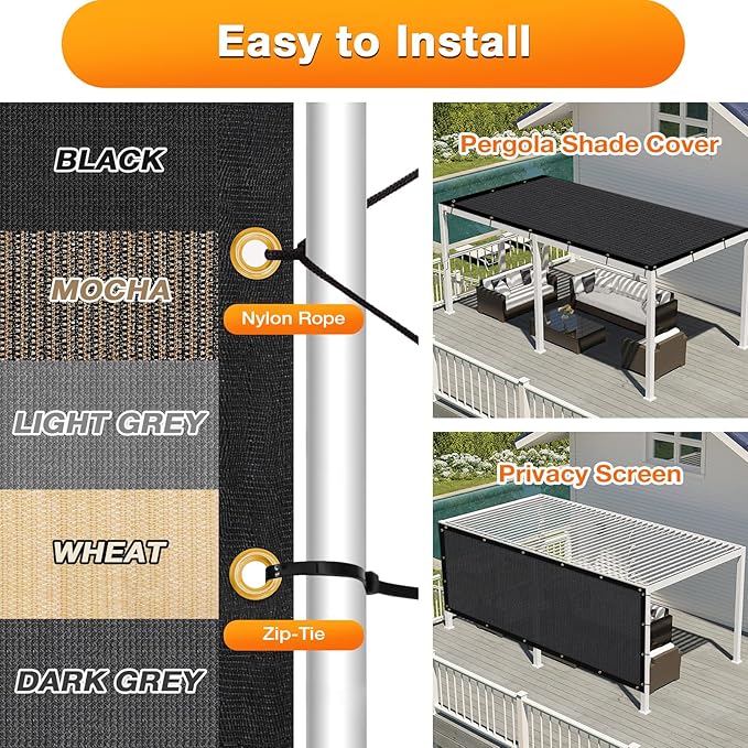 Artpuch Outdoor Pergola Shade Cover 11x12 FT Sun Shade Cloth with Grommets Black 90% UV Protection Canopy Patio Privacy Screen (Customized Available)
