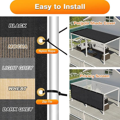 Artpuch Outdoor Pergola Shade Cover 11x12 FT Sun Shade Cloth with Grommets Black 90% UV Protection Canopy Patio Privacy Screen (Customized Available)