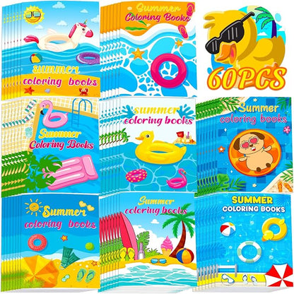 90shine 60PCS Summer Coloring Books for Kids in Bulk Ages 4-8, End of The Year Gifts from Teacher for Students Beach Pool Birthday Party Favors