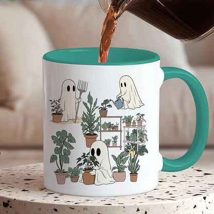 Hyturtle Cute Ghost Plant Mug Gifts For Plant Lovers on Birthday, Halloween | Garden Gifts for women, Gardening 11oz Ceramic Cup, Ghost Mug, Vivid double-sided fade-resistant print, Comfort grip handle