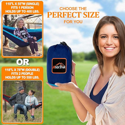 Camping Hammock, Super Lightweight Portable Parachute Hammock with Two Tree Straps Single or Double Nylon Travel Tree Hammocks for Camping Backpacking Hiking