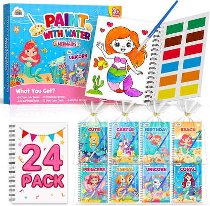 ZMLM 24 Water Coloring Books for Kids Party Favors - Bulk Mini Coloring Books for Kids Ages 4-8,Small Birthday Goodie Bag Stuffers School Teacher Return Gift Art Crafts Classroom Prizes (Mermaid)