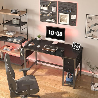 Lufeiya Gaming Desk with Fabric Drawers, 47 Inch Computer Desk for Home Office, Modern Simple Study Writing Table PC Desks for Bedroom, Black