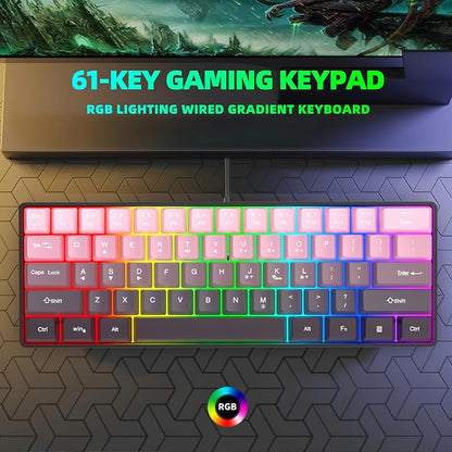 Snpurdiri 60% Wired Gaming Keyboard, Pink-Black | 61 Keys, RGB Backlit Ultra-Compact Small Gaming Keyboard for PC/Mac Gamer, Typist, Travel, Easy to Carry on Business Trip