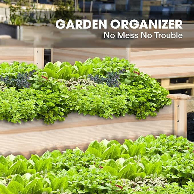 VIVOSUN 3-Tier Wooden Raised Garden Bed, 48 x 48 x 21 Inches, Outdoor Wood Planter Kit for Plants, Herbs, and Vegetables for Garden, Patio, Balcony, Backyard and Outdoors