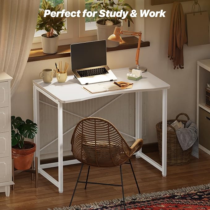 Huuger Folding Desk for Small Spaces, 31.5 Inch Foldable Computer Table, Easy Assembly, for Home Office, Study, Bedroom, Dorm, Space Saving, Small Writing Work Office Computer Desk, White