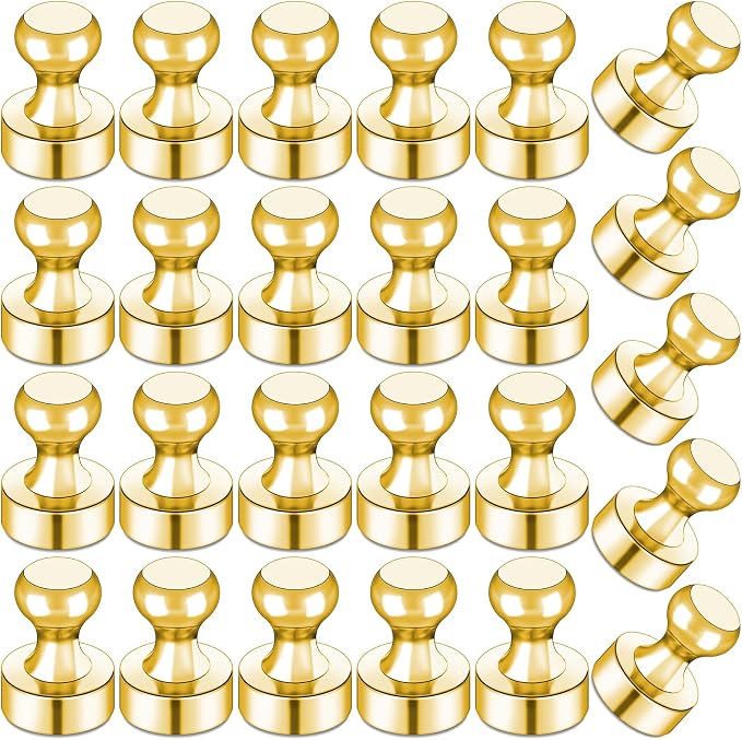LOVIMAG Fridge Magnets 25Pcs, Magnet for Refrigerator Whiteboard, Gold | Small Strong Neodymium Metal Cute Push Pin for Classroom, Kitchen, Accessories Decorative, Office, Calendar