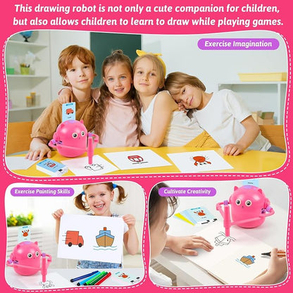 TREEFIA Drawing Robot for Kids, Drawing Robot for Kids 6 7 8 9 10 11 12 Year Old, Doodle Bot Toy with 100 Drawing Cards & 16 Color Pens for Girls and Boys