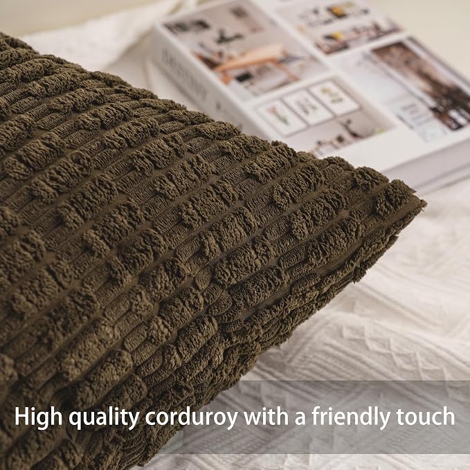 Aegero Pack of 2 Corduroy Decorative Throw Pillow Covers 12x20 InchSoft Striped Pillow Covers Modern Farmhouse Home Decor for Sofa Living Room Couch Bed（Green）