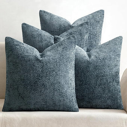 MIULEE Pack of 4 Couch Throw Pillow Covers 18x18 Inch Navy Blue Soft Decorative Chenille Pillow Covers Farmhouse Accent Cushion Covers for Boho Home Decor Sofa Bedroom Living Room