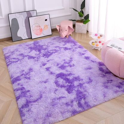 AROGAN Soft Rainbow Area Rugs for Girls Room 4x6 Feet, Fluffy Girls Bedroom Rugs, Princess Rug, Cute Colorful Carpet for Kids Teens Nursery Toddler, Purple