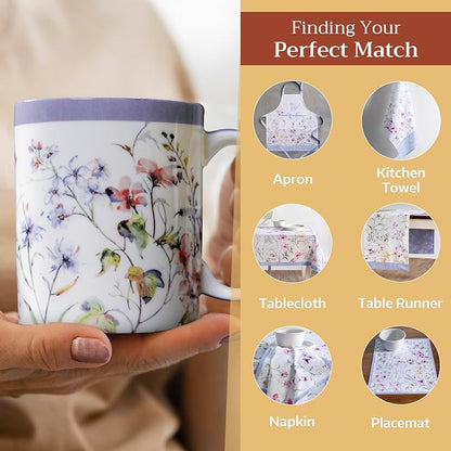 Maison d' Hermine Coffee Mug with Handles Tea Cups (12 Ounce, Pack of 1) | Fine Bone China Coffee Mugs for Hot Beverages Cappuccino Latte Home Restaurant Spring Summer -Summer Floral - Cornflower