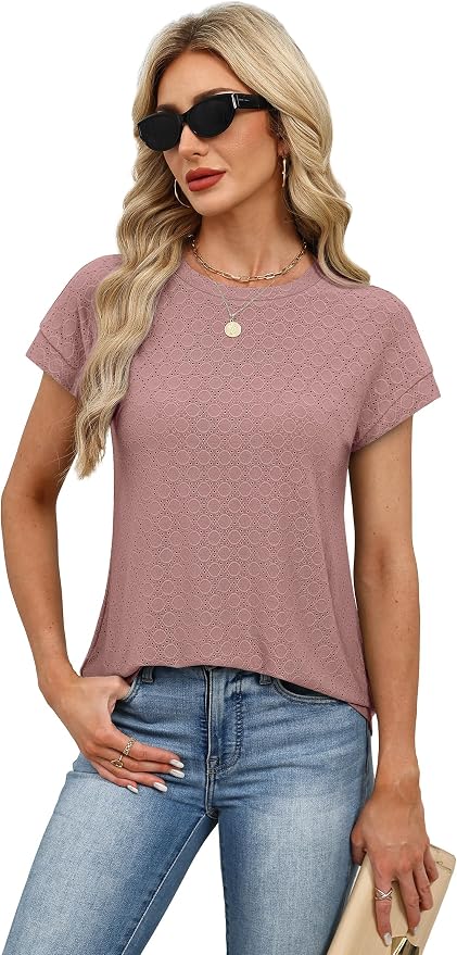 Alaroo Womens Summer Tops Short Sleeve Shirts Crew Neck Tshirt Cute Trendy Tunic Blouses (S-3XL)