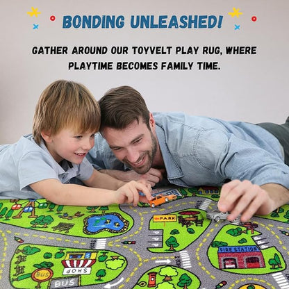 ToyVelt Kids Carpet Playmat Car Rug – Educational Road Traffic Carpet Multi Color Play Mat - Best Kids Rugs for Playroom & Kid Bedroom – for Ages 3-12 Years Old (43" L x 26" W)