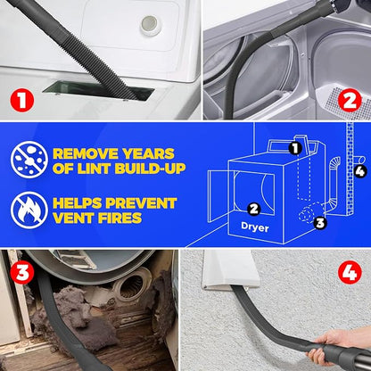 Holikme Dryer Vent Cleaner Kit – Black Lint Vacuum Attachment | Dryer Vent Vacuum Hose Replacement Parts Reach Deep Inside Vents - Remove Hidden Lint, Speed Drying & Reduce Fire Risk
