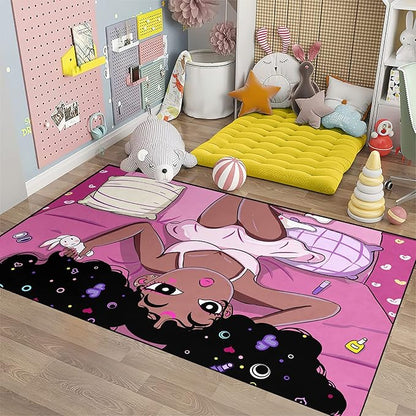 Black Magic Girls for Bedroom Large Cute African American Girls Floor Rugs for Bedroom Black Magic Girl Area Rug Girls Room Decor Pink Room Decor for Teen Girls, 5'×7'