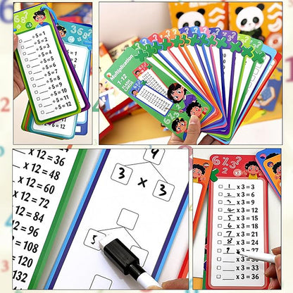 75 Pcs Addition Subtraction Multiplication Division and Fraction Flash Cards, Math Flash Card, Interactive Math Practice Kit for Kids 1st to 3rd Grade, Times Table Flashcards