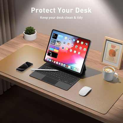Aothia Faux Leather Desk Mat for Keyboard & Mouse (Khaki, 36" x 17") | Large desk mat for keyboard, mouse and laptop, creating a clean, organized workspace for work, study and everyday use