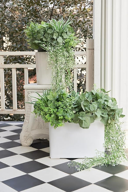 19Pcs Outdoor Artificial Boxwood UV Resistant Fake Stems Plants, Faux Plastic Greenery for Indoor Outside Hanging Plants Garden Porch Window Box Home Wedding Farmhouse Décor