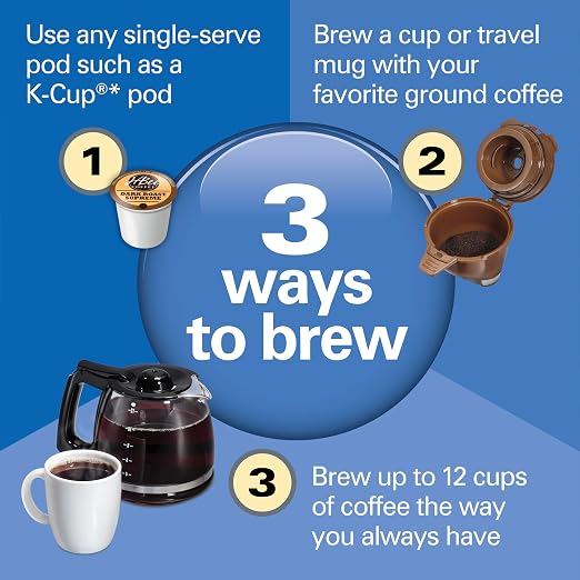 Hamilton Beach FlexBrew Trio 2-Way Drip & Single Serve Coffee Maker | Single Serve Coffee Maker & 12 Cup Coffee Maker | Compatible With K-Cups, Pods or Grounds | Fast Brewing | Black | 49902JN
