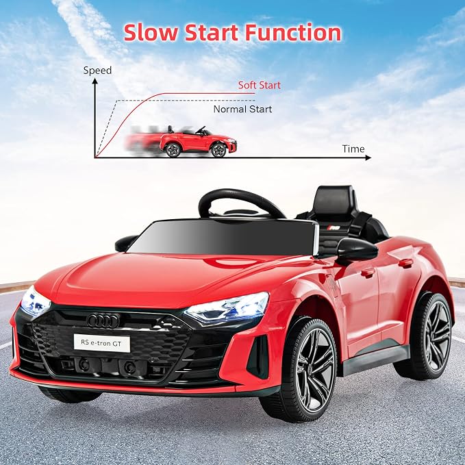 INFANS 12V Kids Ride On Car, Licensed Audi RS e-tron GT Electric Vehicle with Remote Control, Toddlers Battery Powered Toy with 4 Wheels Suspension, LED Headlight, Music, MP3, USB, TF Port (Red)