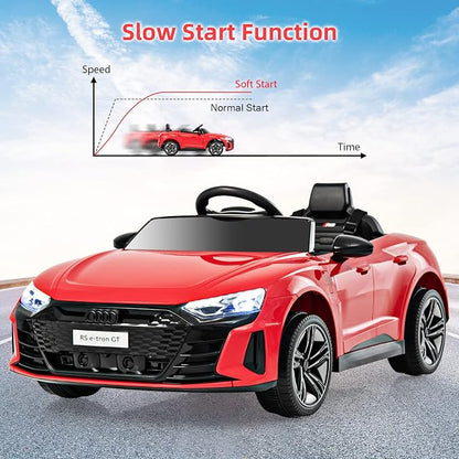 INFANS 12V Kids Ride On Car, Licensed Audi RS e-tron GT Electric Vehicle with Remote Control, Toddlers Battery Powered Toy with 4 Wheels Suspension, LED Headlight, Music, MP3, USB, TF Port (Red)