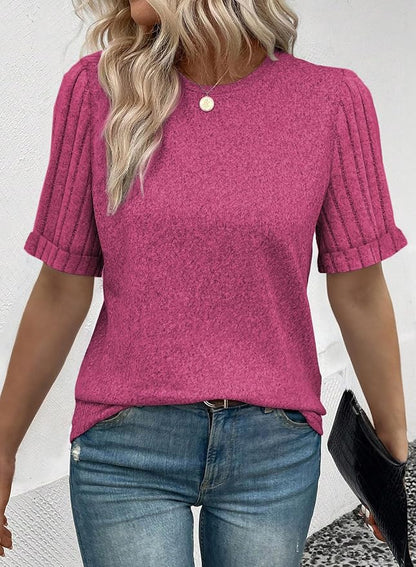 SHEWIN Women's Short Sleeve Summer Tops Crewneck Knit Solid Loose Casual Basic T Shirts Tee Blouses