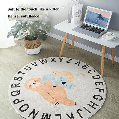 ABC Round Rug for Kids Warm and Soft Alphabet Nursery Animal Area Rugs Fun Rugs for Play Rooms Non-Slip Mats Crawling Mats Decorative Rugs for Bedrooms Living Rooms (Polar bear, 78in)