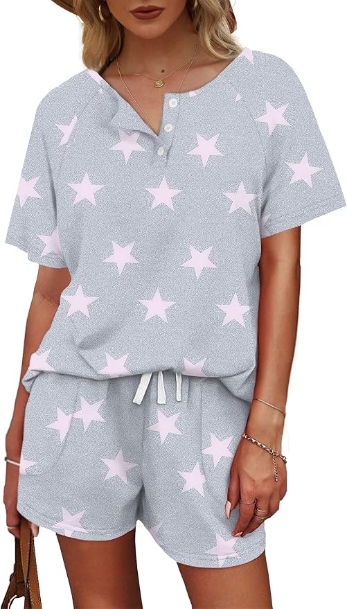 WIHOLL Two Piece Outfits for Women Lounge Sets Button Down Top and Shorts Set Sweatsuits with Pockets