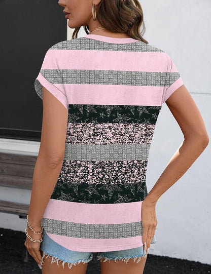 Rapbin Womens Summer Tops Women Blouses Dressy Casual V Neck T Shirts Short Sleeve Spring Tops for Women