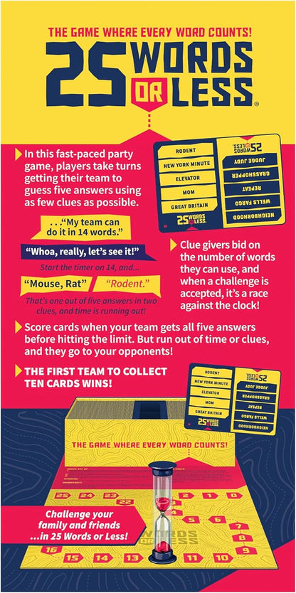 25 Words or Less Board Game, Figure Out the Secret Words Before Time Runs Out, 300 Cards, Timer & Countdown Board Included, Fast-Paced Party Game for Families & Adults,Fun for Game Nights & Gatherings