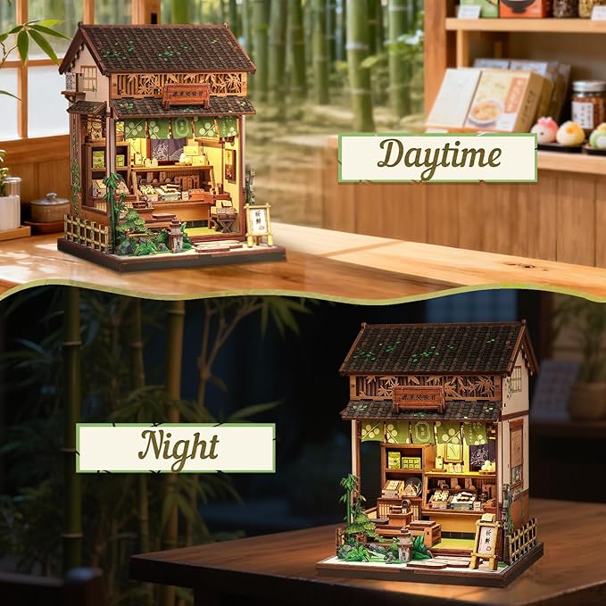 CUTEBEE Book Nook Kit - DIY Miniature House Japanese Sweet Wagashi Shop, Dollhouse Kit for Adults and Teens, Bookshelf Decor 3D Wooden Puzzle, Gifts for Family, Friends（Kanmi-dokoro Kurihara）