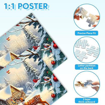4-Packs 100 Piece Puzzles - Four Seasons Scenery Large Piece Puzzles for Senior Adults Kids Puzzle Ages 5-8 Jigsaw Puzzle for Kids Ages 4-6 6-8 8-10 Year Old Educational Toys for Girls Boys