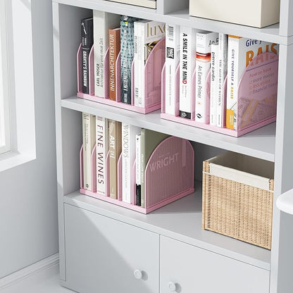 gianotter Desktop File Organizer with 5 Compartments | Desk Organizer Paper Organizer for Desk Workspace Organizers for Office Supplies (Pink, Upright Style)