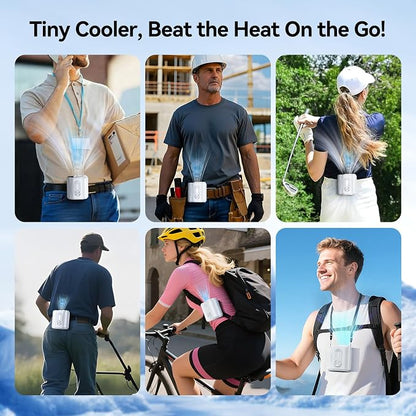 KIMMOO Smart Portable Rechargeable Fan with Ice Cooler, 100-Speed, 20000RPM Turbo Cooling Personal Waist Fan, 4000mAh Wearable Neck & Belt Clip Fan for Work Camping Outdoor Hiking, White