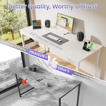 PRAISUN 63 X 24 Inch Computer Desk, Power Outlets, USB-C, White | Office Desk with 4 AC Outlets, USB & USB-C, Sturdy Metal Frame, Spacious Desktop for Work, Writing, Study & Gaming