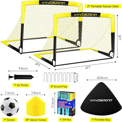 Kids Soccer Goals for Backyard Set - 2 of 4' x 3' Portable Soccer Goal Training Equipment, Pop Up Toddler Soccer Net with Soccer Ball, Soccer Set for Kids and Youth Outdoor Games, Sports, Play