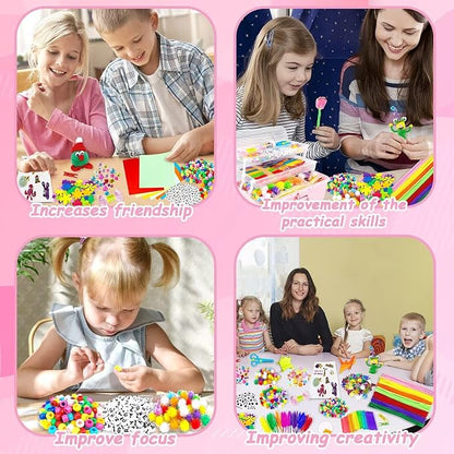 3000 Arts and Crafts Supplies for Kids Craft Kit All in 3 Layered Craft Box with Pipe Cleaners Crafts for Kids Age 4-6, 6-8, 8-12 DIY School Supplies Materials Set Toys Gifts for Girls Boys, Pink