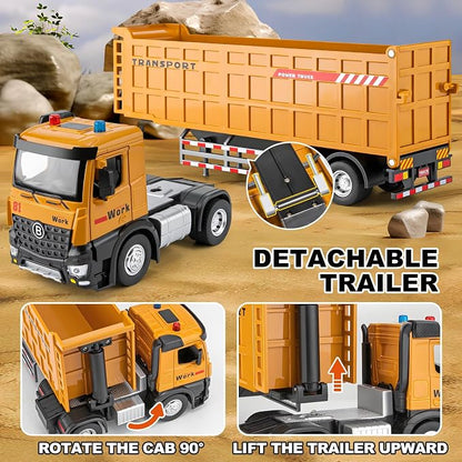 HAPYAD Dump Truck Toy Metal Cab, Big Trucks for Toddlers Boys 3-5, 16.5" | Large Semi Truck, Lights and Sounds, Friction Powered, Trucks for Toddlers 1-3 Boys, Diecast Construction Toys