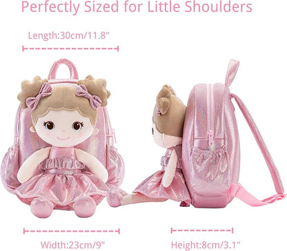 Lazada Toddler Backpack - Baby Girl Gifts Curly Fingerprints Plush Doll Dress Backpack - Fashion Girls Curly Rolled Fingerprints Series - Apricot Pink 11 Inches