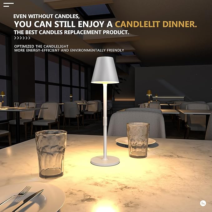 LED CordlessTable Lamp,4000mAh Rechargeable Battery Desk lamp,3 Level Brightness Beside Night Light, Minimalist Design, for Couple Dinner/Coffee Table/Restaurant/Bedroom(White 4PACK)