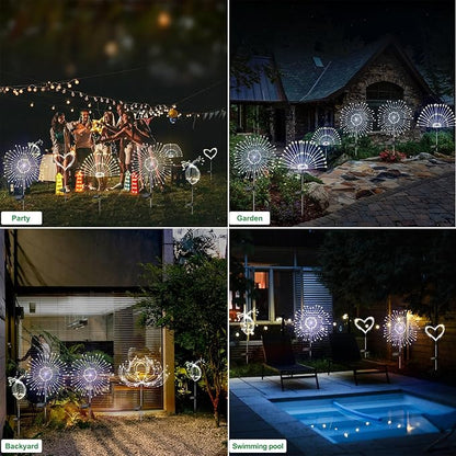 Solar Garden Lights Outdoor Waterproof, 2 Pack 120 LED Solar Firework Lights Decorative Garden Décor Outside for Flowerbed Pathway Party Christmas Decoration, White