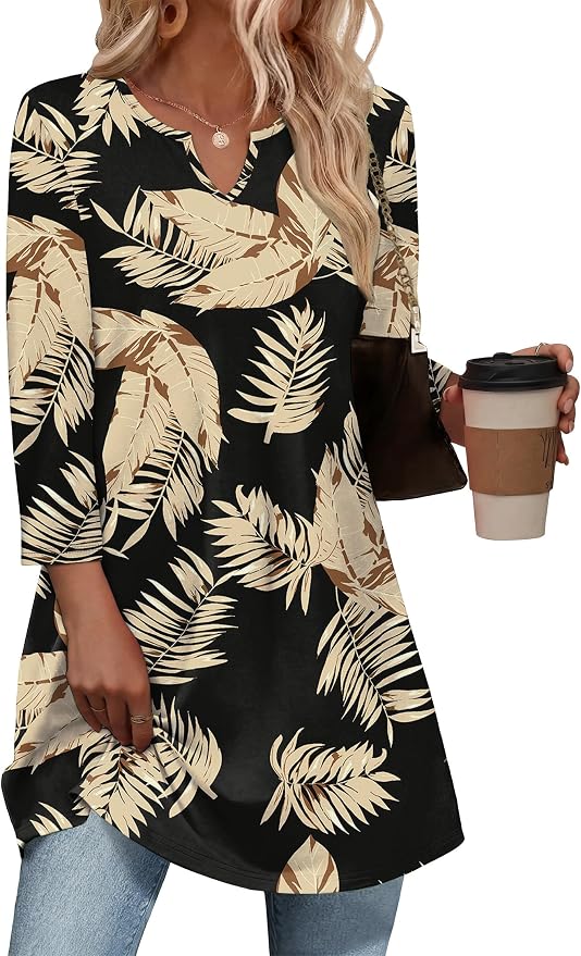 OFEEFAN Summer Boho Tops For Women 3/4 Length Sleeve Womens Tops Vacation Outfits