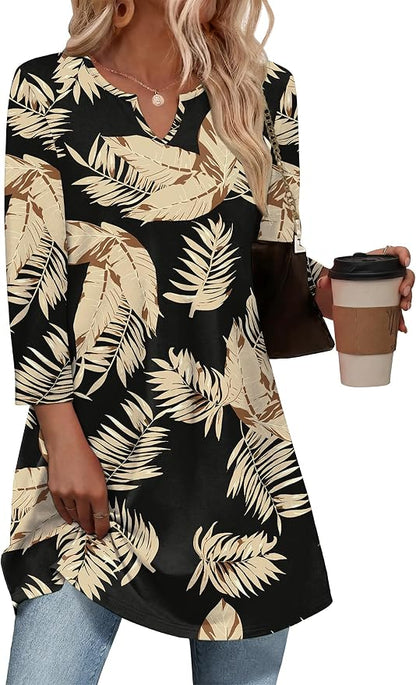 OFEEFAN Summer Boho Tops For Women 3/4 Length Sleeve Womens Tops Vacation Outfits