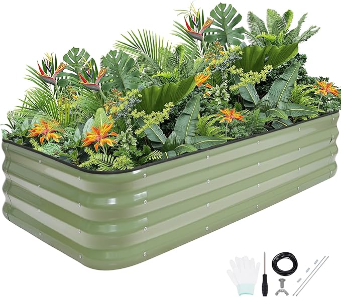 G GOOD GAIN 4-in-1 Adjustable Raised Garden Bed Kit | Galvanized Planter Boxes for Vegetables, Flowers | 12" Tall, Multiple Sizes (5x3x1ft, 4x4x1ft, 6x2x1ft, 7x1x1ft) | Outdoor Metal Raised Bed, Green