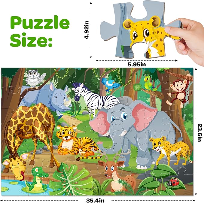 Jumbo Floor Puzzle for Kids Ages 4-6, 48 Piece Large Animal Jigsaw Puzzle, Extra-Thick Cardboard Preschool Learning Toys for Toddlers 3-5, Educational Gift for Boys Girls 3 4 5 6 7 8