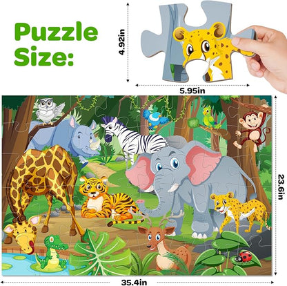 Jumbo Floor Puzzle for Kids Ages 4-6, 48 Piece Large Animal Jigsaw Puzzle, Extra-Thick Cardboard Preschool Learning Toys for Toddlers 3-5, Educational Gift for Boys Girls 3 4 5 6 7 8