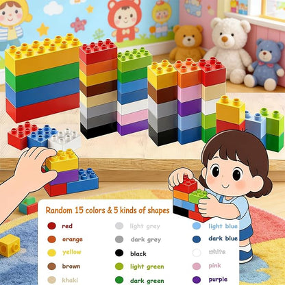 Building Blocks Set for Kids with Baseplate Big Building Bricks 101Pcs Classic Bulk Sensory Toy for Kids Toddlers Boys Girls 15 Random Colors Birthday Gift Compatible with Lego All Major Brand