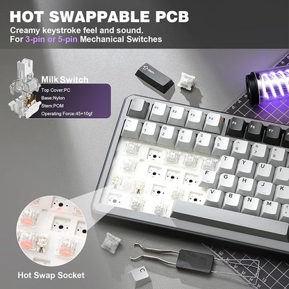 YUNZII B75 PRO 75% Wireless Mechanical Keyboard (Dark Grey,Milk Switch) | Hot Swap Keyboard with Knob, Gasket Mount, Creamy Pre-lubed Switch for Smooth Typing, BT/USB-C/2.4G, for Gaming